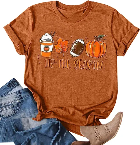 Miniatura 19 de Woffccrd - Camisetas divertidas con estampado de calabaza y leopardo para mujer, camisetas gráficas de manga corta de Halloween para mujer