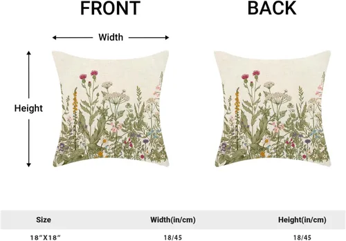 Miniatura 5 de AEIOAE Fundas de almohada verde salvia de 18 x 18 pulgadas, juego de 2, fundas de almohada de primavera con flores silvestres, fundas de cojín
