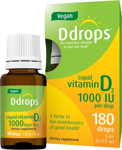 Ddrops Vegano 1000 UI 180 Gotas - Líquido diario de vitamina D - Apoya la salud ósea y el sistema inmunológico. Sin cápsulas grandes, sin