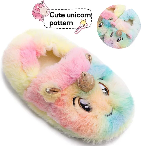 Miniatura 5 de Lindas pantuflas de unicornio mullidas y mullidas para el invierno, cálidas pantuflas de felpa de animales de dibujos animados para interiores