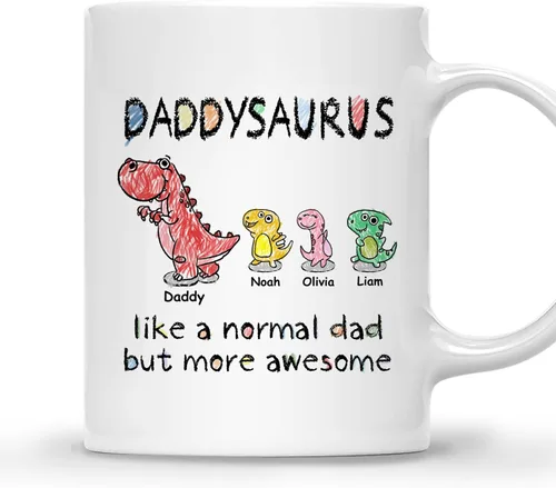 Miniatura 16 de GOSSBY Taza personalizada (1 dinosaurio bebé) ... Like a normal dad but more awesome - Taza personalizada para padres, dinosaurio para papá y bebé