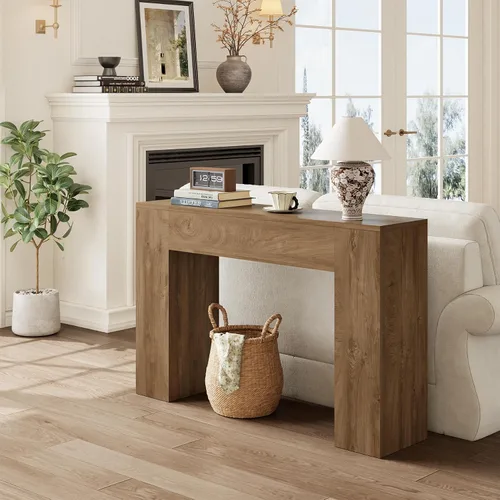 Miniatura 4 de Mesa consola de madera para entrada, sala de estar, mesa de sofá moderna de 43 pulgadas, consola rectangular pequeña de granja con base doble