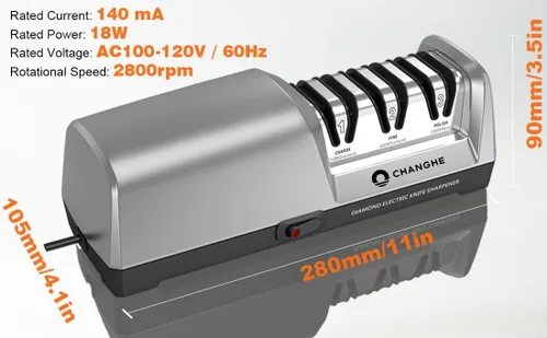 Miniatura 5 de Afilador de cuchillos eléctrico de 3 etapas, 100% abrasivos de diamante con guía de ángulo de precisión de 15°, para afilar y pulir cuchillos