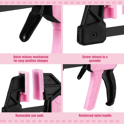 Miniatura 5 de WORKPRO Abrazaderas de mini barra de 6 pulgadas para carpintería, paquete de 2 abrazaderas/esparcidores con una sola mano, abrazadera F de cambio