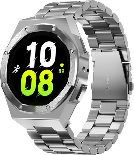 Miniatura 11 de Funda de lujo con correa diseñada para Samsung Galaxy Watch 6/5/4 de 1.732 pulgadas, resistente funda protectora militar de metal con correa táctica
