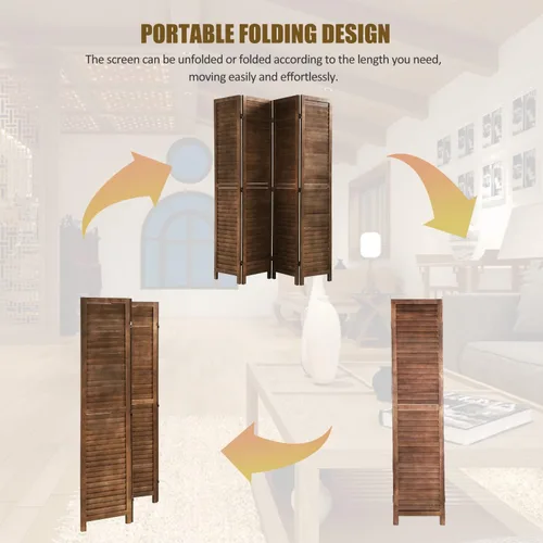 Miniatura 6 de Divisor de habitación, 4 paneles, 5.75 pies de madera separador de ambientes de pared, pantallas de privacidad plegables de privacidad, partición