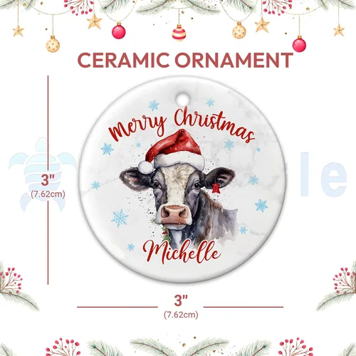 Miniatura 4 de Hyturtle Adornos de Navidad personalizados para amantes de las vacas - Adorno de Navidad de cerámica con nombre personalizado de vaca - Lindos