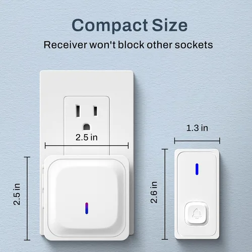 Miniatura 5 de BN-LINK Timbre inalámbrico con 2 botones, mini timbre de puerta impermeable, fácil instalación, rango de 1000 pies, volumen ajustable y 58 Blanco