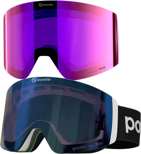Miniatura 2 de Powster - Gafas de esquí OTG, gafas de snowboard magnéticas, lente intercambiable sin marco, protección UV, antiniebla, para patinaje móvil