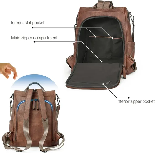 Miniatura 4 de CLUCI - Mochila de piel convertible para mujer bolsa de libros grande mochila antirrobo
