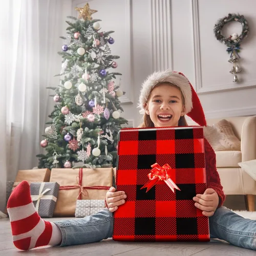Miniatura 5 de Teling Rollo de papel de celofán navideño de 100 pies de largo, 32 pulgadas de ancho, 3.1 mil de grosor, bolsas de regalo de plástico, cesta grande