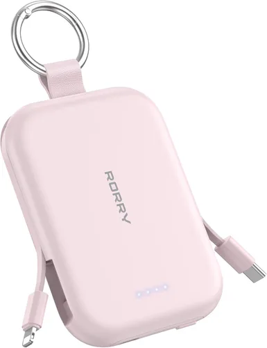 Miniatura 13 de RORRY Cargador portátil, batería externa de 5000mAh con cables incorporados, paquete de batería de llavero de viaje para iPhone 17/16/15/14/13/12