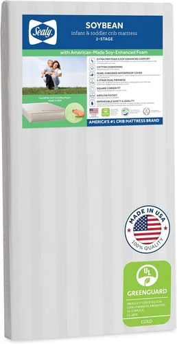 Soja Sealy de espuma para el niño / pequeño colchón de cuna, espuma hipoalergénica de soja, firma adicional, cubierta impermeable durable, ligera,