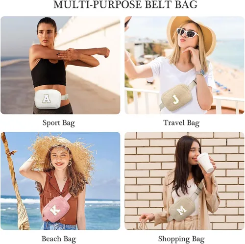 Miniatura 6 de YOOLIFE Riñoneras cruzadas con iniciales, bolsa de forro polar para mujeres y niñas, regalos de cumpleaños personalizados para mujeres