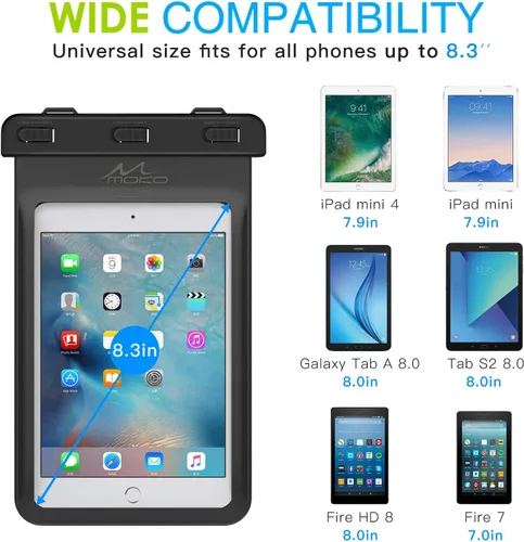 Miniatura 4 de MoKo Funda impermeable universal, bolsa seca para iPad mini 6/5/4/3/2, Samsung Tab 5/4/3, Galaxy Note 8, Tab S2/Tab E/Tab A 8.0, LG G Pad III 8.0