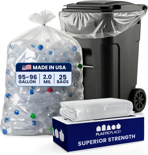 Plasticplace Bolsas de basura transparentes y resistentes de 95-96 galones │ 2 mil │ Bolsas de basura transparentes resistentes │ 61 x 68 pulgadas