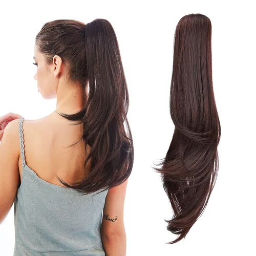 Miniatura 14 de Extensión de Cola de Caballo, Extensión de Cabello con Garra Larga de 20", Piezas de Cabello Sintético Ondulado Liso con Clip en Peluca de Cola