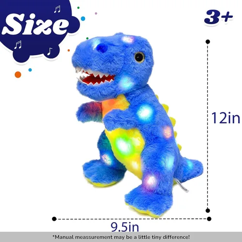 Miniatura 2 de Peluche LED de dinosaurio azul iluminado, para cumpleaños, Navidad, juguetes de peluche T-Rex, regalos para niños pequeños, 12.5 pulgadas