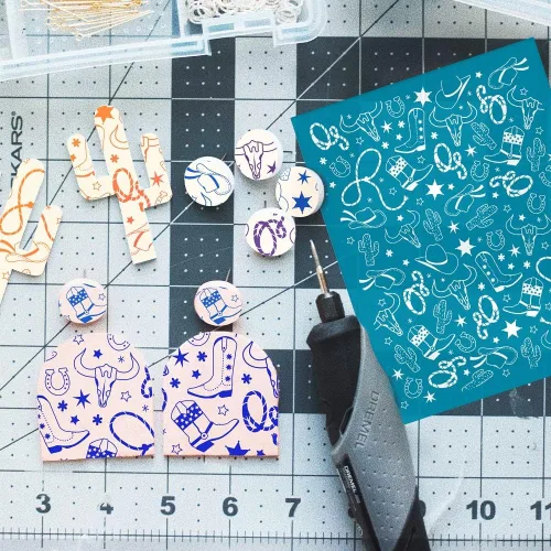 Miniatura 4 de OLYCRAFT Pantalla de seda de vaquero occidental de 4 x 5 pulgadas para arcilla polimérica, plantillas de serigrafía de cactus, plantillas de arcilla
