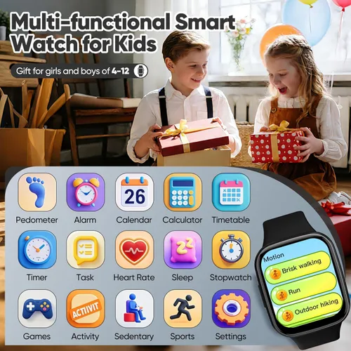 Miniatura 2 de Reloj inteligente para niños, no necesita aplicación/teléfono, pantalla táctil HD, rastreador de actividad física con frecuencia cardíaca, monitor
