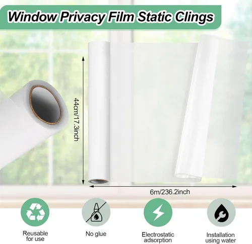Miniatura 2 de vivinin Película de vidrio esmerilado para ventana, 17.3 x 236.2 pulgadas, película de privacidad anti UV, película de privacidad para ventana