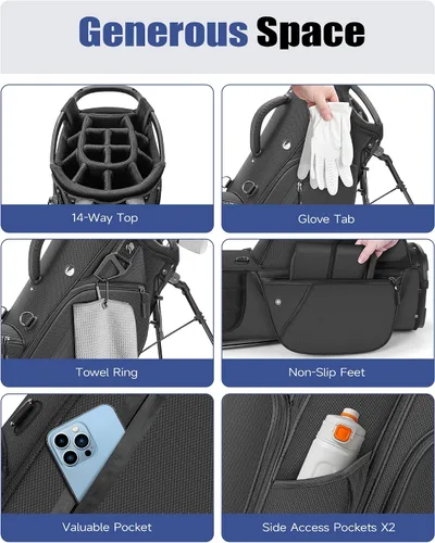 Miniatura 4 de Findway Bolsa de golf de 14 vías [espacio generoso mejorado] Bolsa de golf ligera con soporte, bolsa de golf duradera con doble correa acolchada