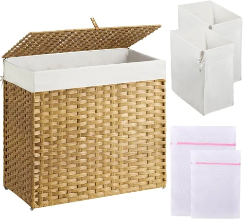 Miniatura 14 de Greenstell Cesta de ropa sucia con tapa, cesta de ropa de 60L con 2 bolsas de forro extraíbles y 2 bolsas de malla para lavandería, cesta de ropa