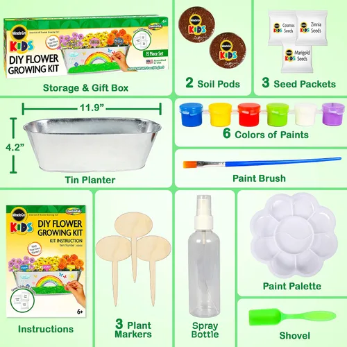 Miniatura 7 de Miracle GRO My First Flower Growing Kit - Kit de manualidades de pintura y jardinería de plantas para niños, niñas, regalos de Pascua para niños