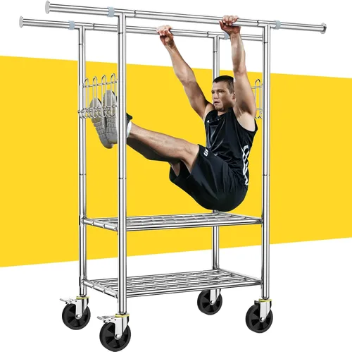 Miniatura 8 de Perchero de ropa resistente con carga de 520 libras, perchero ajustable con ruedas resistentes, percheros industriales de metal para colgar ropa