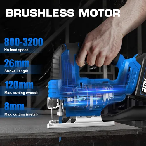 Miniatura 2 de Sierra de calar inalámbrica sin escobillas de 20 V con batería de 4.0 Ah 3200SPM, carrera de 1 pulgada Heavy-Duty Variable Speed Jigsaw Tool with