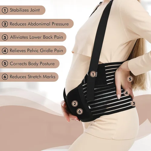 Miniatura 12 de Bandas para el vientre para mujeres embarazadas – Cinturón de maternidad Soporte de embarazo – Carpeta abdominal transpirable, soporte de espalda