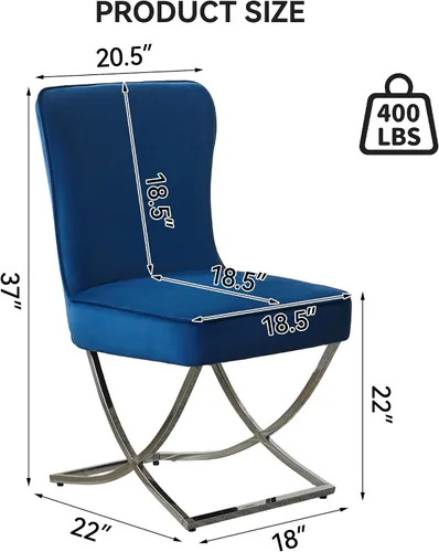 Miniatura 2 de WUTUTUEE Sillas de Comedor de Terciopelo de Lujo, Sillas de Acento Capitoné Tapizadas Sin Brazos con Patas de Metal Plateado en Forma de X, Juego