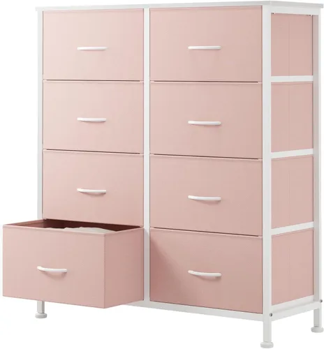 Miniatura 21 de Sweetcrispy Cómoda para dormitorio, cómoda de tela con 8 cajones, cómoda para armario, sala de estar, marco de acero resistente, parte superior