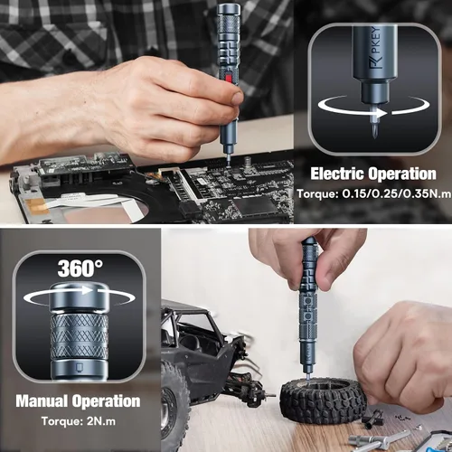 Miniatura 3 de PKEY Juego de mini destornilladores eléctricos, destornillador eléctrico de precisión, inalámbrico con 28 puntas magnéticas de precisión, par de 3