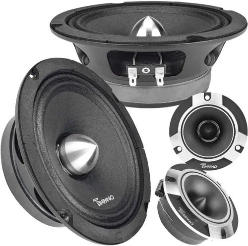 Timpano Paquete de 1600 vatios, 2 altavoces de rango medio de 6.5 TPT-MR6-4 Bullet de 500 vatios, 4 ohmios + 2 súper tweeters TPT-ST2 Chrome para