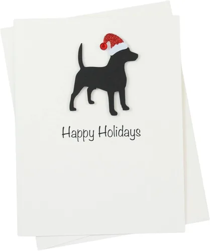 Miniatura 35 de Black Doodle Bernedoodle - Tarjetas de Navidad (10 unidades), hechas a mano, base blanca, perro con sombrero de Papá Noel Negro