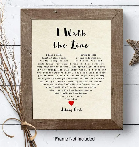 Miniatura 7 de Póster Johnny Cash – Letra de canción de 8 x 10 pulgadas «I Walk The Line», regalo para fanáticos de la música country, Nashville, Grand Ole Opry