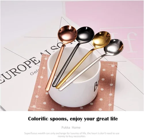 Miniatura 7 de 6 cucharas de café negras, cucharas de café espresso de acero inoxidable 18/8, mini cuchara de té Vogue de 5.2 pulgadas, cuchara pequeña agitadora