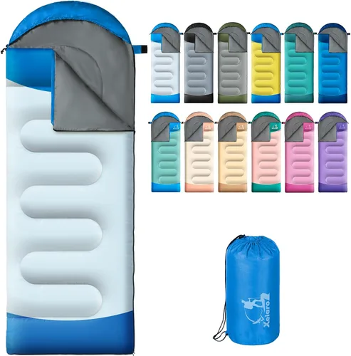 Miniatura 17 de Sacos de dormir para adultos y niños - 3 estaciones para clima frío y cálido, impermeables para acampar - Sacos de dormir ligeros para camping