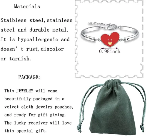 Miniatura 2 de MTYCTWED Love Yourself Pulsera Kpop Star Charm Pulsera de doble bucle regalo inspirador para amantes de la música, regalo de joyería para niñas