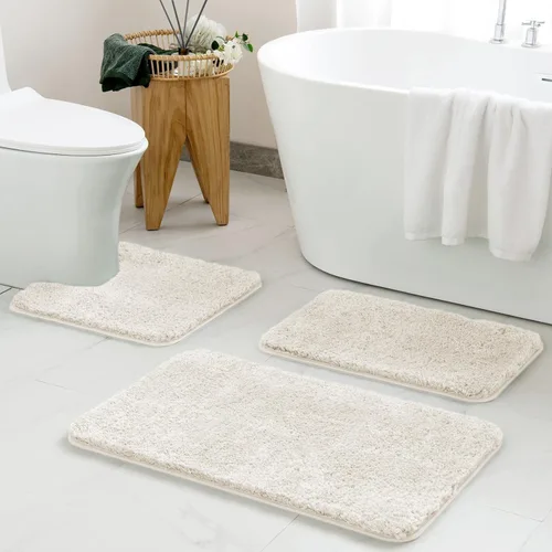Miniatura 36 de MIULEE Juego de 3 alfombras y tapetes de baño extra gruesos de microfibra antideslizante y tapete de baño de contorno en forma de U para baño, baño
