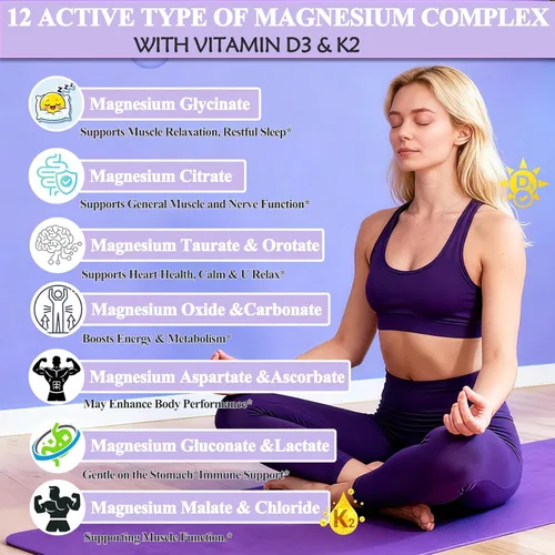 Miniatura 2 de Complejo de magnesio 12 en 1, suplemento de 1000 mg para mujeres y hombres, magnesio líquido de alta absorción con citrato de glicinato, malato