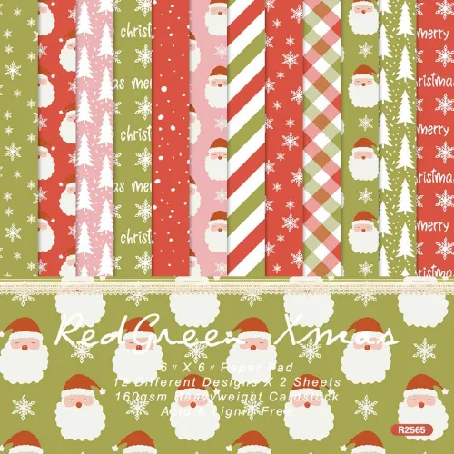 Miniatura 14 de 24 Sheets Christmas Theme Scrap Paper 6 inches One-Sided Cartoon Snowma Scrapbooking Supplies Set for DIY Album Material Background Junk Journal
