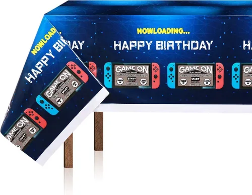 Miniatura 2 de Mantel azul para fiesta de videojuegos, 2 unidades, 54 x 108 pulgadas, decoración de fiesta de cumpleaños de videojuegos, funda rectangular Mantel