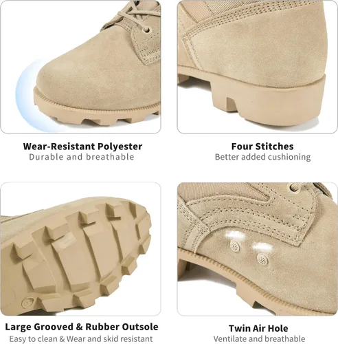 Miniatura 17 de Botas militares de WIDEWAY para hombres, botas de combate de jungla tácticas de cuero resistente al deslizamiento, negras, para hombres, todo