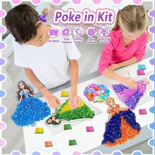 Miniatura 5 de JRD&BS WINL Kit de Arte Divertido para Pinchar para Niños Edad 3-12 Años Princesas 3D Creativas para Niñas Regalos de Cumpleaños para Niños de 3 4 5