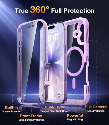 Miniatura 207 de Diaclara Funda diseñada para iPhone 16, mejorada [protección completa de la cámara], carcasa resistente de cuerpo completo con protector de pantalla