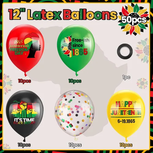 Miniatura 2 de 50 globos de látex para decoración de fiesta patriótica negra del Día de la Libertad, globos de látex para el Día de la Independencia Afro Americana