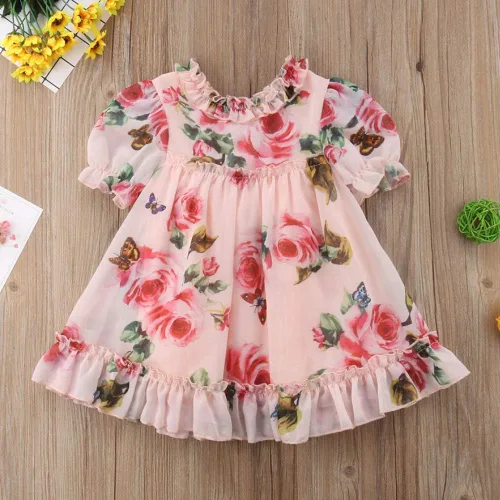 Miniatura 3 de Vestido de princesa con volantes y estampado de flores para niñas pequeñas