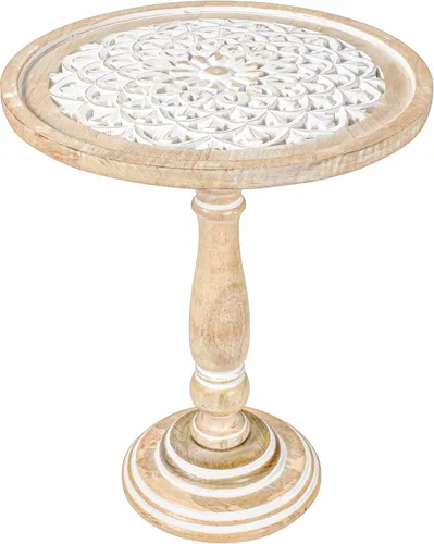 Miniatura 34 de Mesa de café de madera, mesa auxiliar con pilar individual, mesa pequeña, mesita de noche, mesa lateral, mesa de cabecera, mesa lateral de sala